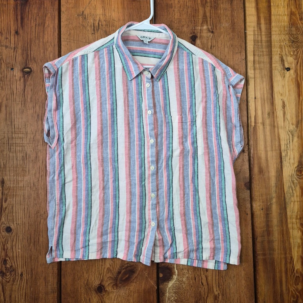Orvis Classic Collection Women's Large Striped Short Sleeve Button Down Shirt